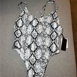Kendall & Kylie Black and White Snake-Print One-Piece